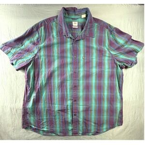 Levi's Shirt Mens 2XL Purple Teal Standard Button Up Short Sleeve Cotton Pocket